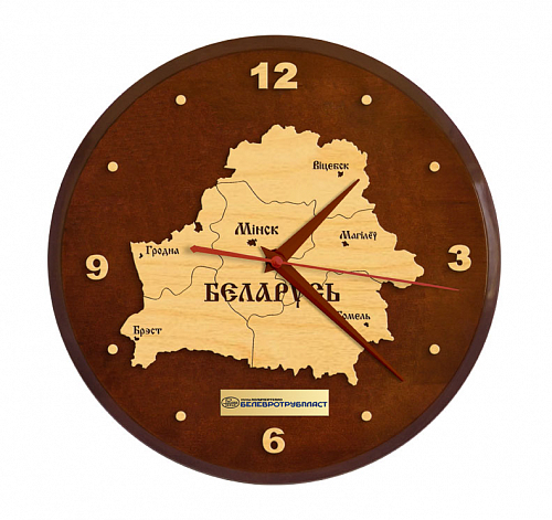 Настенные часы «Карта РБ» круглые на бел. языке - сувениры в Минске